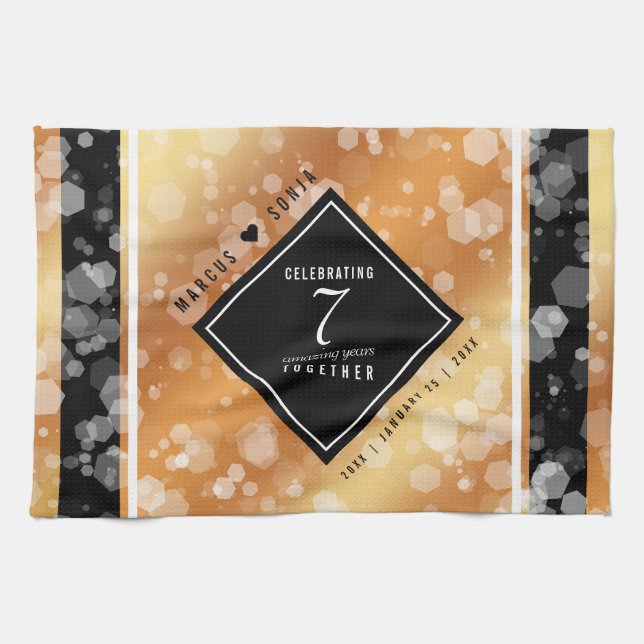 Elegant 7th Copper Wedding Anniversary Tea Towel (Horizontal)