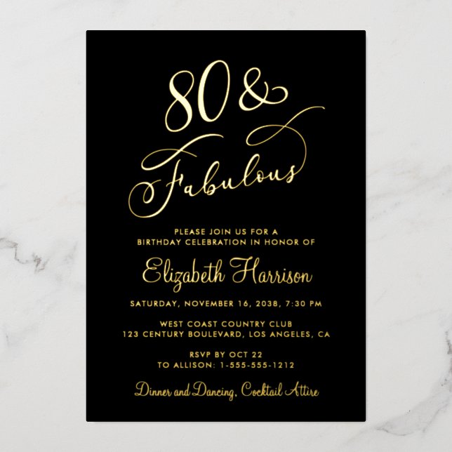 Elegant 80 And Fabulous Black 80th Birthday Party (Front)