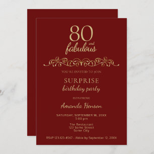 Elegant 80 and Fabulous Ornament 80th Birthday Invitation