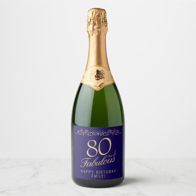 Elegant 80 and Fabulous Ornament 80th Birthday Sparkling Wine Label (Front)