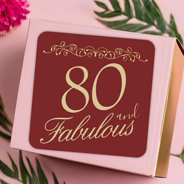 Elegant 80 and Fabulous Ornament 80th Birthday Square Sticker (Creator Uploaded)