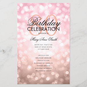 Elegant 80 Birthday Program Lights Rose Gold Menu