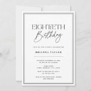 Elegant 80th Birthday Black & White Invitation
