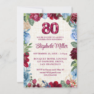 Elegant 80th Birthday – Burgundy Floral Design Invitation