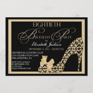 Elegant 80th Birthday Damask Shoe Invitation