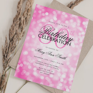 Elegant 80th Birthday Glam Pink Hot Shimmer Light Invitation