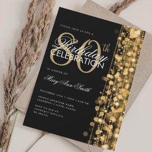 Elegant 80th Birthday Glam Sparkles Gold & Black Invitation
