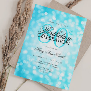Elegant 80th Birthday Glam Turquoise Shimmer Light Invitation