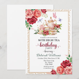 Elegant 80th Birthday High Tea Party  Invitation
