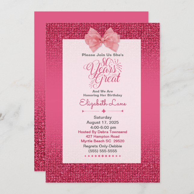 Elegant 80th Birthday Invitation (Front/Back)