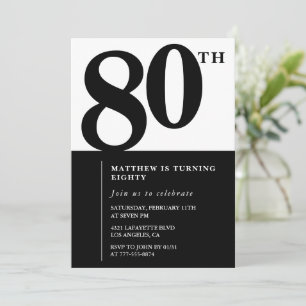 Elegant 80th birthday invitation Black Chic Modern