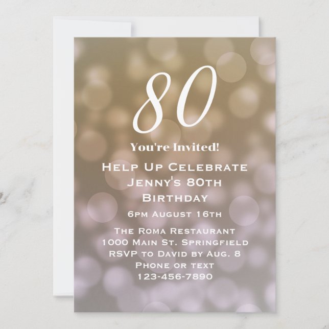 Elegant 80th Birthday Invitation For Her  (Front)