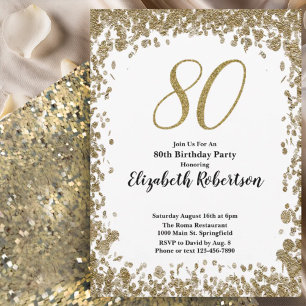 Elegant 80th Birthday Invitation For Her in Gold