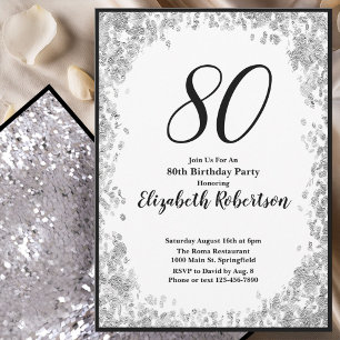 Elegant 80th Birthday Invitation For Her in Silver