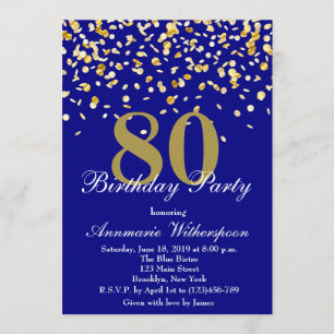 Elegant 80th Birthday Invitation Gold Confetti