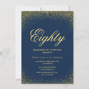 Elegant 80th birthday invitation Gold Navy Glam
