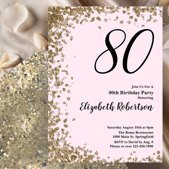 Elegant 80th Birthday Invitation Pink Gold Sequins (Creator Uploaded)