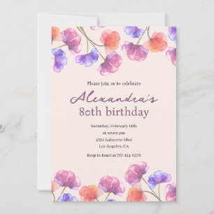 Elegant 80th birthday invitations Boho Floral Chic