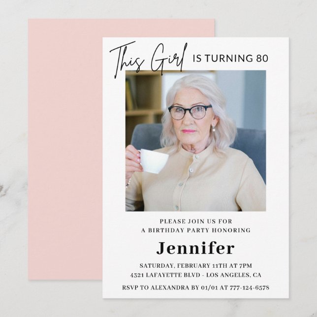 Elegant 80th birthday invitations Photo Modern (Front/Back)