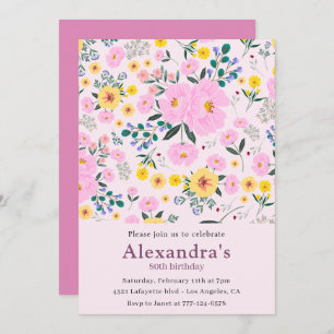 Elegant 80th birthday invitations Pink Floral Chic