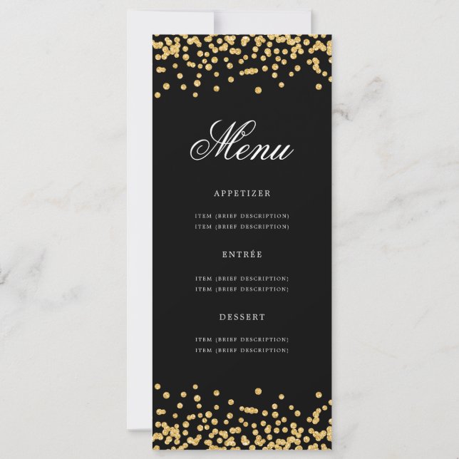 Elegant 80th Birthday Menu Gold Black Confetti Invitation (Back)