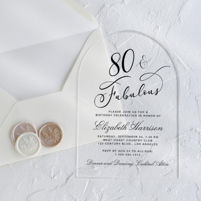 Elegant 80th Birthday Party Acrylic Invitations (Creator Uploaded)