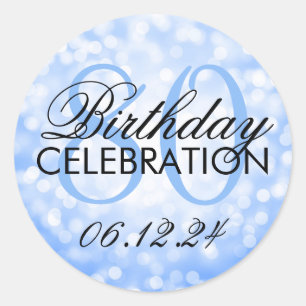 Elegant 80th Birthday Party Blue Glitter Lights Classic Round Sticker