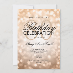 Elegant 80th Birthday Party Copper Glitter Lights Invitation