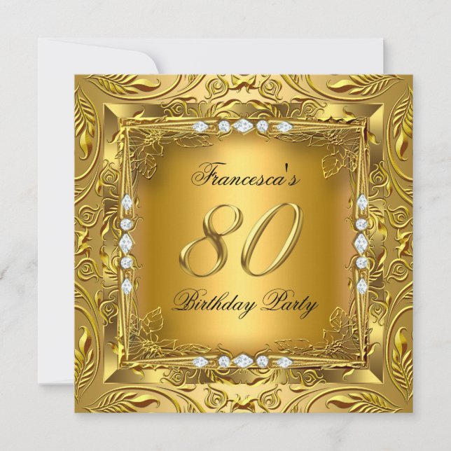Elegant 80th Birthday Party Elite Gold Diamonds Invitation (Front)