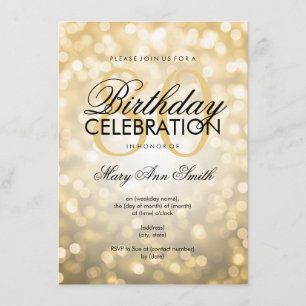 Elegant 80th Birthday Party Gold Glitter Lights Invitation