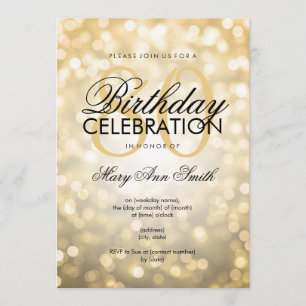 Elegant 80th Birthday Party Gold Glitter Lights Invitation