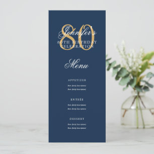 Elegant 80th Birthday Party Menu Gold Navy Invitation