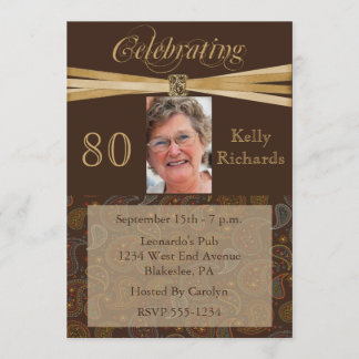 Elegant 80th Birthday Party Photo Invitations