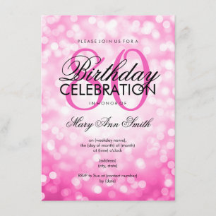 Elegant 80th Birthday Party Pink Glitter Lights Invitation