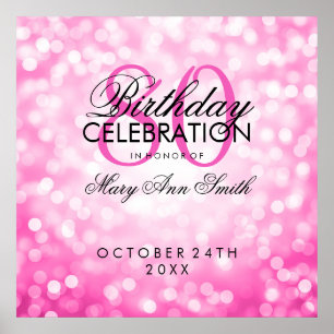 Elegant 80th Birthday Party Pink Lights Copper Poster