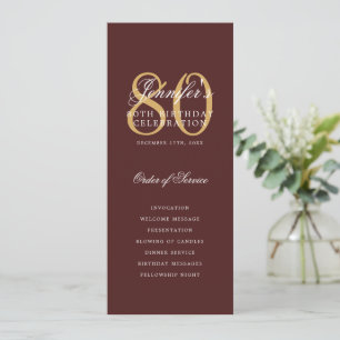 Elegant 80th Birthday Party Program Burgundy Gold Invitation