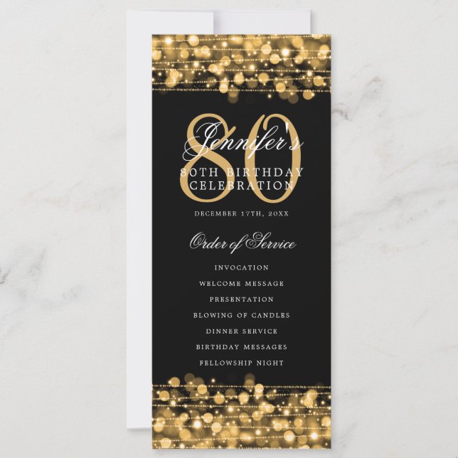 Elegant 80th Birthday Party Program Gold  Invitation (Front)