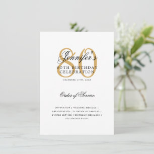 Elegant 80th Birthday Party Program Gold Menu Invitation