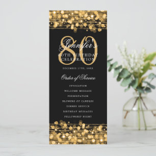 Elegant 80th Birthday Party Program Gold w/ Menu Invitation