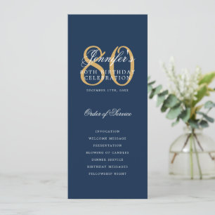 Elegant 80th Birthday Party Program Navy Gold  Invitation
