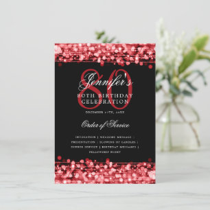 Elegant 80th Birthday Party Program Red Menu Invitation
