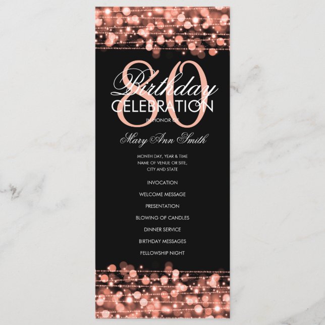 Elegant 80th Birthday Party Program Rose Gold Menu (Front)