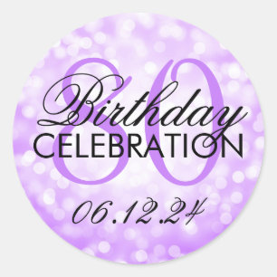 Elegant 80th Birthday Party Purple Glitter Lights Classic Round Sticker