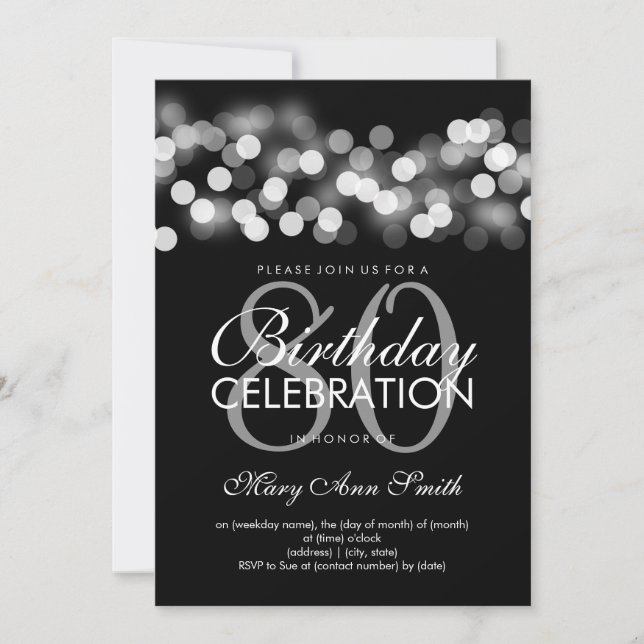 Elegant 80th Birthday Party Silver Hollywood Glam Invitation (Front)