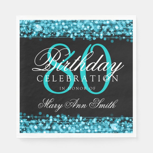 Elegant 80th Birthday Party Sparkles Turquoise Napkin (Front)
