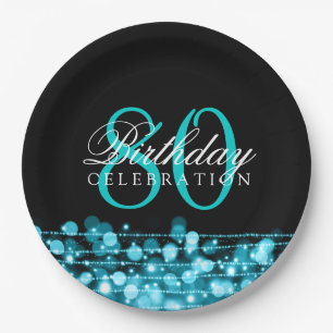 Elegant 80th Birthday Party Sparkles Turquoise Paper Plate