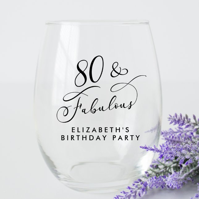 Elegant 80th Birthday Party Stemless Wine Glass (Creator Uploaded)