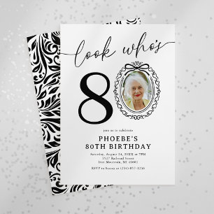 Elegant 80th Birthday Photo Invitation