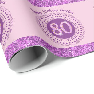 Elegant 80th Birthday Pink Glitter with Stripes Wrapping Paper
