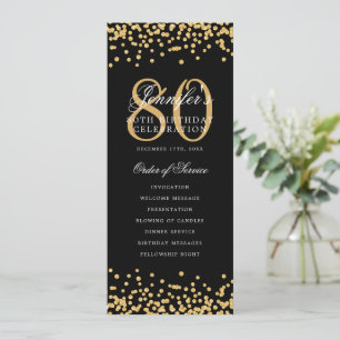 Elegant 80th Birthday Program Gold Black Confetti Invitation